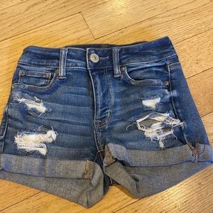 American eagle denim shorts, size 0, dark blue